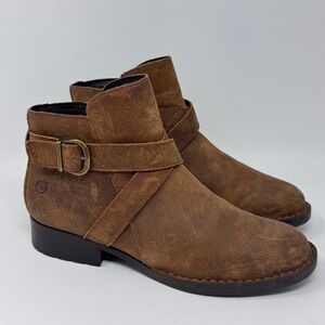 Born Trinculo Women's Ankle Boots – Distressed Brown Leather – Size 8.5